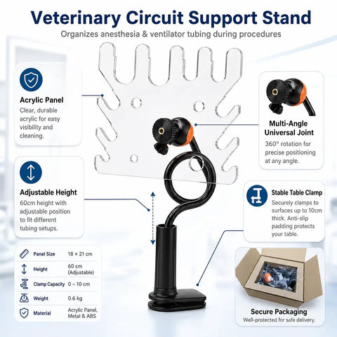 Veterinary Breathing Circuit Holder And Acrylic Tube Bracket Stand For Anesthesia Machines Easy To Assemble And Secure On Various Tabletops