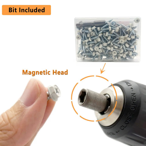 Built Tough Self Tapping Gutter Screws With White Painted Hex Heads And Corrosion Resistant Zinc Plating for no sweat repairs and magnetic bit included.
