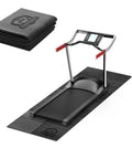 Non Slip Treadmill Mat For Home Gym Setup 68 By 24 By 0.2 Inch Foldable And Portable, shown under treadmill, folded view inset