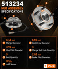 Front Wheel Bearing Hub Assembly Set 513234 For Jeep Grand Cherokee 2005 2010 And Jeep Commander 2006 2010 5 Lug With Abs Direct Fit OE Compatible 52089434AB 52089434AC 52089434AD 52089434AE High Quality Beefy Aftermarket Replacement specifications chart and components overview.