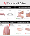 Comparison image of CurvLife Short Square Chrome Press On Nails With Electric Mirage Colorful Finish and competitor features.