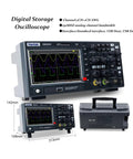 DSO2D15 Digital Storage Oscilloscope with 150MHz Bandwidth, front and side view, showing controls and screen.