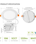 Product specification of 12 Pack Ultra Thin 6 Inch LED Recessed Lights With Junction Box, 5 CCT Selectable 2700K-5000K