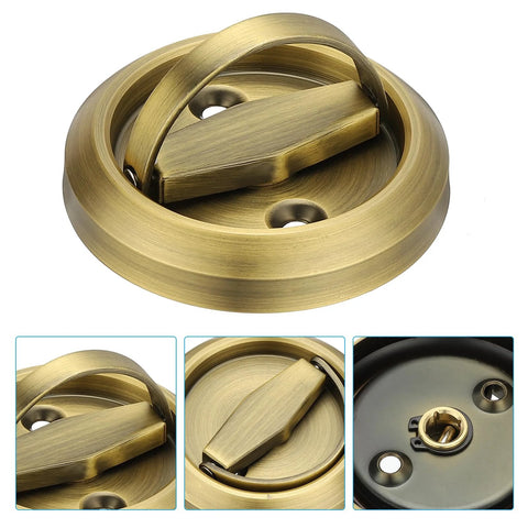 Recessed Round Flush Door Handles Set 2 Pieces Stainless Steel Hidden Embedded Pulls 38x75x72mm, close-up view