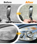 Before and after of metal and headlight surface with Pro Grade 4 Inch Metal Buffing And Polishing Kit For Drill With One Quarter Inch Adapter.