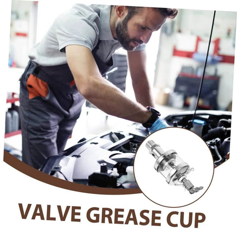 Mechanic using High Pressure Grease Cup Needle Valve, Manual Grease Filling Tool For Fittings And Lathe Machines, Pro Grade Metal Parts.