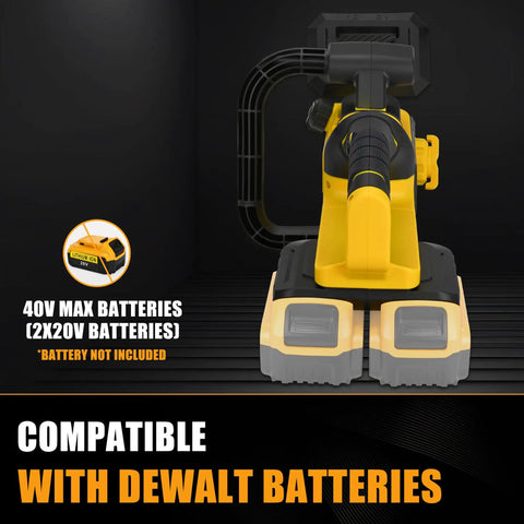Back view of 16 Inch Brushless Cordless Chainsaw Compatible With 40V Max Battery, showing battery slot and compatibility info