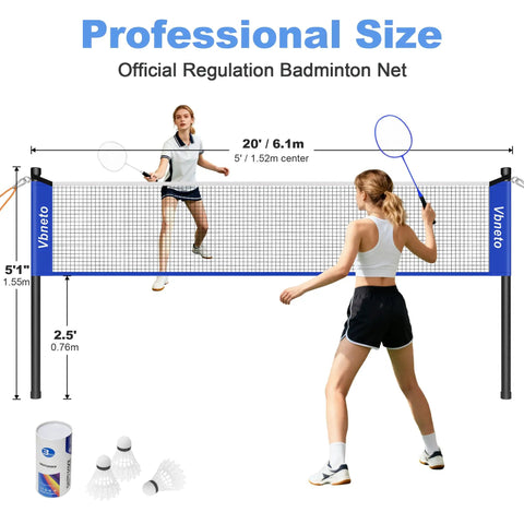 Portable Badminton Set With Anti Sag Net System Pro Grade Regulation Size 20 Foot By 5 Foot Easy Setup outdoor play setup