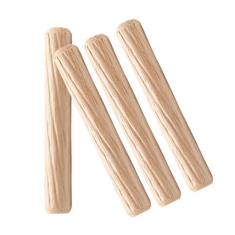 Premium Hardwood Birch Dowel Pins 120 Pieces One Quarter X Two Inch Fluted Joinery Rods Smooth Finish shown from above
