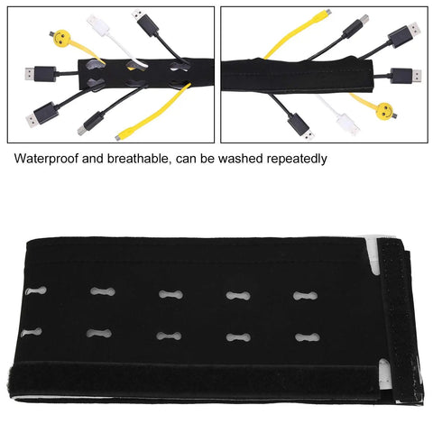 Heavy Duty 125 Cm Neoprene Cable Management Sleeve Waterproof Wire Organizer For Home Office Desk Taming Messy Cords with USB cables visible.