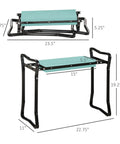 Thick Padded Garden Kneeler And Seat Bench For Easy Weeding Foldable Garden Stool That Supports Knees And Back Lightweight Green Pad Cushion Great For Planting And Maintenance, dimensions displayed.
