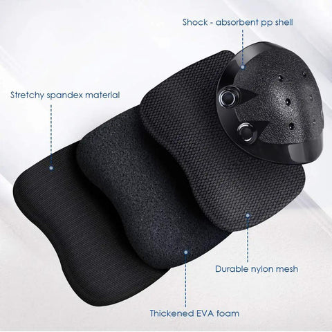 Close-up of Knee Pads Elbow Pads And Wrist Guards Full Protective Gear For Skateboarding with durable hard PP shell and thick EVA foam.
