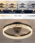 19.7 Inch Modern Low Profile Ceiling Fan With Lights, 6 Speed Remote, Dimmable LED, Flush Mount, Black, lighting variations shown
