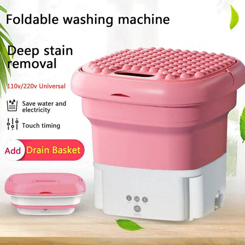 On The Go Portable Mini Foldable Washing Machine With Spin Dryer For Camping, RV And Travel, Easy To Carry Pink