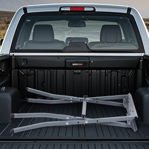 Heavy Duty Table Saw Stand With 350 Pound Load Capacity, Badass Foldable Rolling Workstation, Universal Fit For Jobsites, Tough As Nails And Built Like A Tank in truck bed.