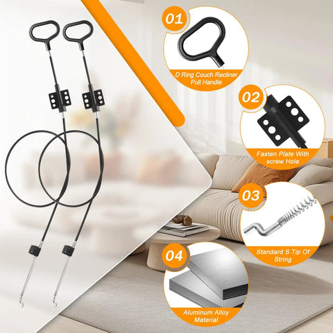 Get Your Sluggish Couch Back On Its Feet With This Two Pack Recliner Cable Replacement Set Featuring Beefy D Ring Pull Handles Plus Secure S Tip Clips For Zero Headache Furniture Fixes That Slide Smooth As Butter Daily. D ring pull handles and aluminum cable for couch repairs.