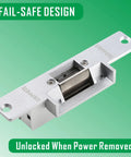 Built Solid Electric Door Strike Lock For Smooth Access Control Systems Featuring Fail Safe Design That Effortlessly Opens On Power Failure And Handles The Daily Grind Without Breaking A Sweat. Silver zinc alloy strike lock with fail-safe design.