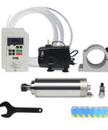 Water Cooled CNC Spindle Kit 2.2KW 110V VFD Inverter With 80mm Spindle ER20 Collets 24000 RPM Includes Mount Clamp Water Pump and Fittings