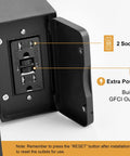 Close-up of built-in GFCI outlet on Porch Light Outdoor Dusk To Dawn With Built In GFCI Outlet 2 In 1 Wall Light IP44 Waterproof Anti Rust