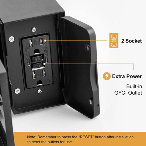 Close-up of built-in GFCI outlet on Porch Light Outdoor Dusk To Dawn With Built In GFCI Outlet 2 In 1 Wall Light IP44 Waterproof Anti Rust