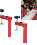 2 Pack 20mm Aluminum Bench Dog Clamps for Woodworking, red design with nonmarking silicone pads, in use on wooden surface.