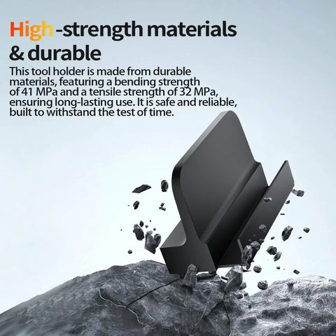 Durable black holder system emerging from cracked surface, representing high-strength materials and durability.