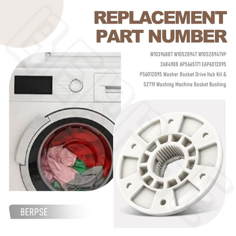 Washer Basket Driven Hub Kit With 52719 Basket Bushing For No Fuss Easy Install Replacement Parts Compatible With Whirlpool Amana Admiral Crosley Inglis Kenmore Maytag Bravos Washing Machines, white plastic