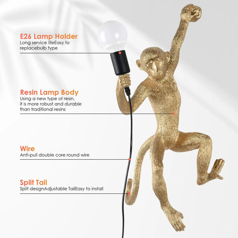 Dope Modern Resin Monkey Wall And Table Lamp detailed view of E26 holder and resin body with wire design