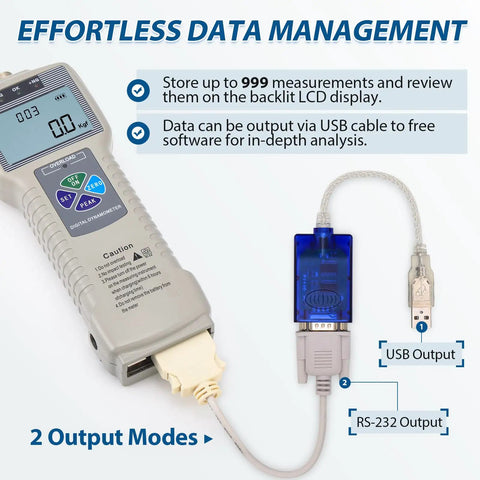 Digital Force Gauge With External Sensor, 5000N Capacity, Heavy Duty Tension And Compression Tester For Destructive Testing, High Precision Sensor For Flexible Measurements with USB output adapter