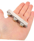 Quiet Glass Door Sliding Roller Wheel Set With Silent Bearing Pulleys in hand, showing size and brass/steel materials.