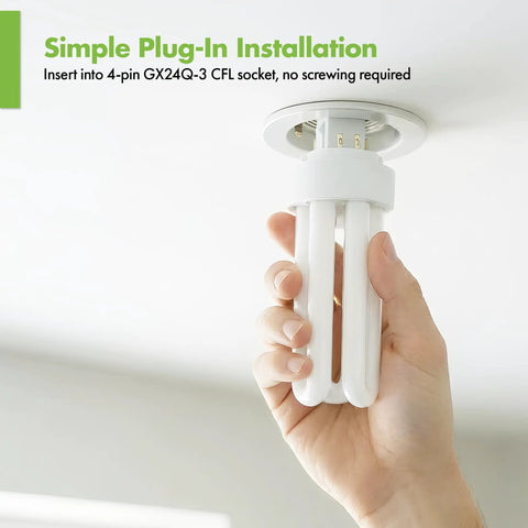 Hand installing Ultra Efficient 26W CFL Plug In Bulb With GX24Q3 Base 2700K Warm White Triple Tube 4 Pin 1800 Lumens