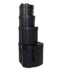 Four Piece Rock Style Drum Case Set Built Like A Tank With Durable Roto Molded Body and Heavy Duty Cinch Straps stacked vertically.
