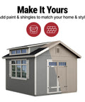 DIY 10x12 Wooden Storage Shed With Floor In Beige Featuring Prehung 56 Inch Double Doors With Transom Windows