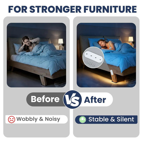 Before and after comparison showing improved stability using Premium Mending Plates For Wood Furniture Repair Set Of Four Stainless Steel Flat Brackets Dead Reliable Corner Supports 100X38MM.