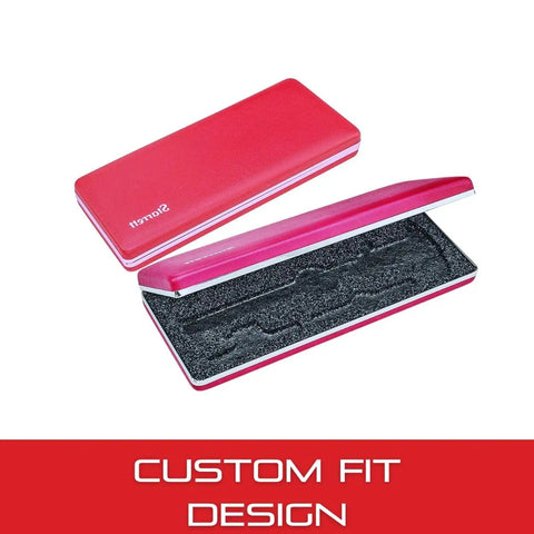Durable Steel and Vinyl Caliper Case for 6 Inch Calipers, red with foam interior, protective storage open and closed view