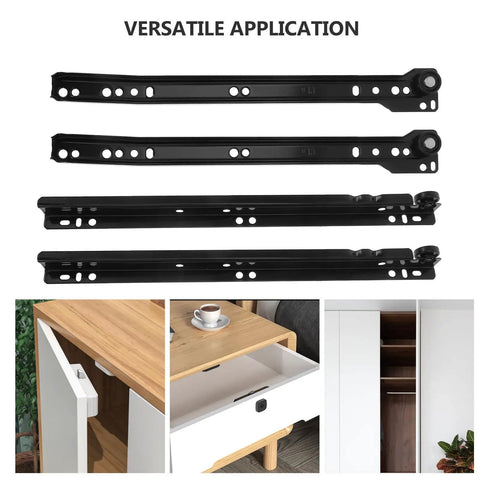 Stainless Steel Drawer Slide Rail Replacement Kit with Back Plate showcasing versatile applications in different furniture