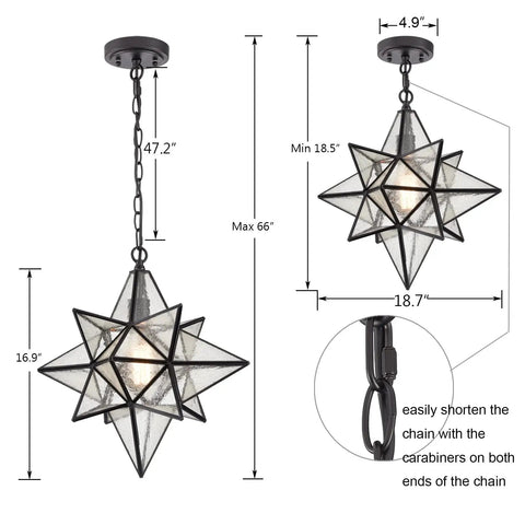 Dope Moravian Star Pendant Light With Clear Glass Shade In Black Finish 16 Inch Height Adjustable Pendant Fixture Dimensions