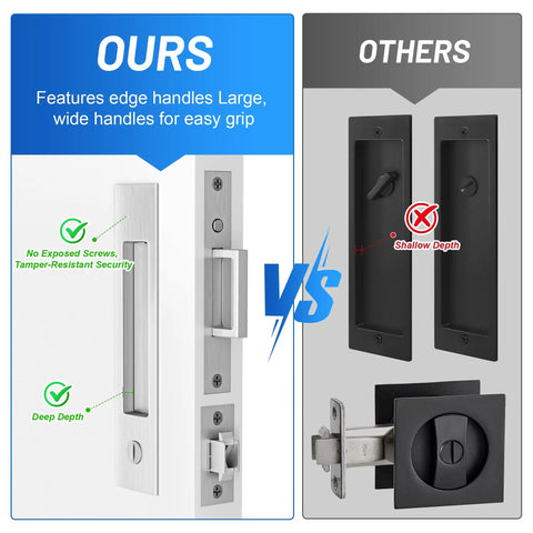 Pocket Door Hardware With Lock Privacy Recessed Edge Pull In Brushed Nickel For Smooth Quiet Sliding Doors Flush Mount Handle Kit With Durable Easy Install Design, brushed nickel recessed handle