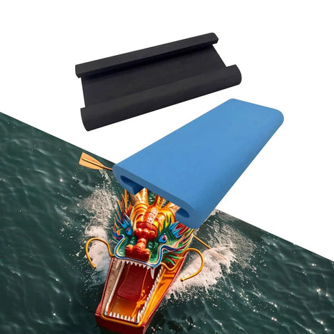 2 Piece Dragon Boat Seat Cushions With EVA Foam Padding Shock Absorbing For Kayak Paddling Fishing Boats And Rowing Machines Waterproof Non Slip Seat Pads For Comfort And Fatigue Reduction Sky Blue And Black shown with a colorful dragon boat backdrop.