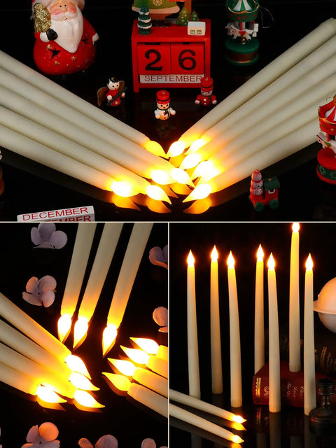 24 Pack Flameless Taper Candles Battery Operated LED Candles With Realistic Flicker, 11 Inch Ivory Tapered Candles arranged in V-shape