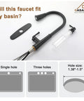 Matte Black No Touch Kitchen Faucet With Pull Down Sprayer And LED Indicator, 360 Degree Swivel Spout, installation options shown.