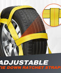Basket Style Dolly Straps, 2 Pack for 14 to 19 Inch Wheels, Flat Hook Car Wheel Tie Down Straps in use on tire