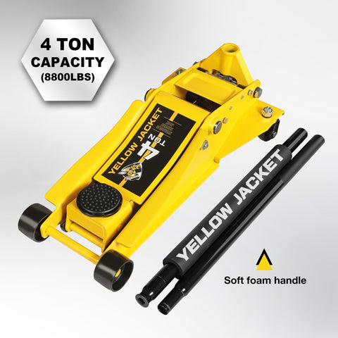 Low Profile Floor Jack With Dual Pumps For Quick Lift, Hydraulic Car Jack With Pad, Four Ton Eight Thousand Eight Hundred Pound Capacity, Extra Low Clearance, Built In Safety Valve For Overload Protection