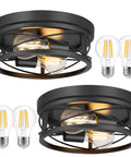 Two Pack Black Farmhouse Flush Mount Ceiling Lights With Industrial Vintage Metal Cage Design Providing Full Room Illumination