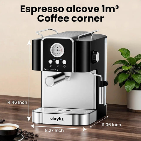 Professional 20 Bar Espresso Coffee Maker With Built In Steam Wand And Silky Milk Frother, Semi Automatic Home Barista Brewer.