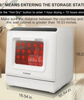 No Sweat Countertop Dishwasher With Built In Water Tank, Compact Tabletop Cleaner showing dual sprayers and dimensions.