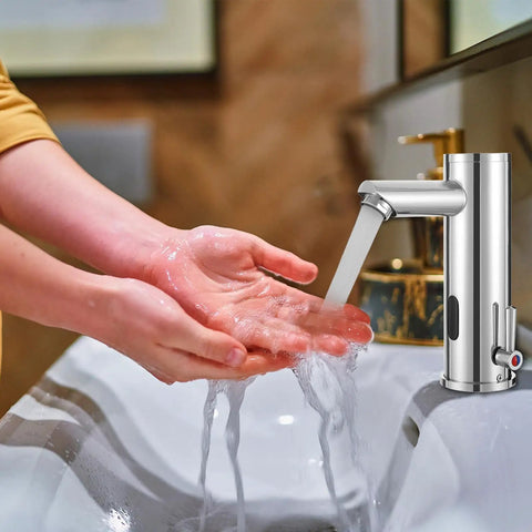 Automatic No Touch Bathroom Sink Faucet With Motion Sensor And Infrared Technology, Hands Free Chrome Brass Water Mixer