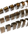 Leather Corner Punch Set With 18 Pieces In 6 Sizes And 3 Shapes, visible high carbon steel corner cutters in various sizes and shapes.