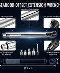 Heavy Duty One Half Inch Drive Offset Extension Wrench 17 Inch Impact Rated Ratchet Extender Tool with anti-slip handle and chrome steel.