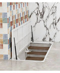 Heavy Duty Hidden Floor Access Panel Hatch Camouflaged Cellar Door For Concealed Basement Entry, showing stairs and white frame